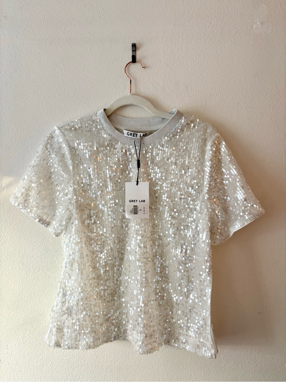 GREY LAB Iridescent Sequin Short Sleeve Tee - White